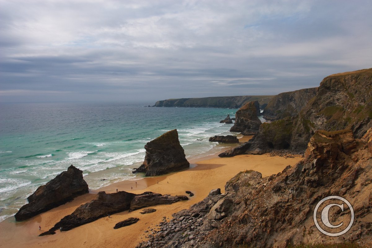 Bedruthan Steps From The Cliff Top, With A Storm Brewing Out To 