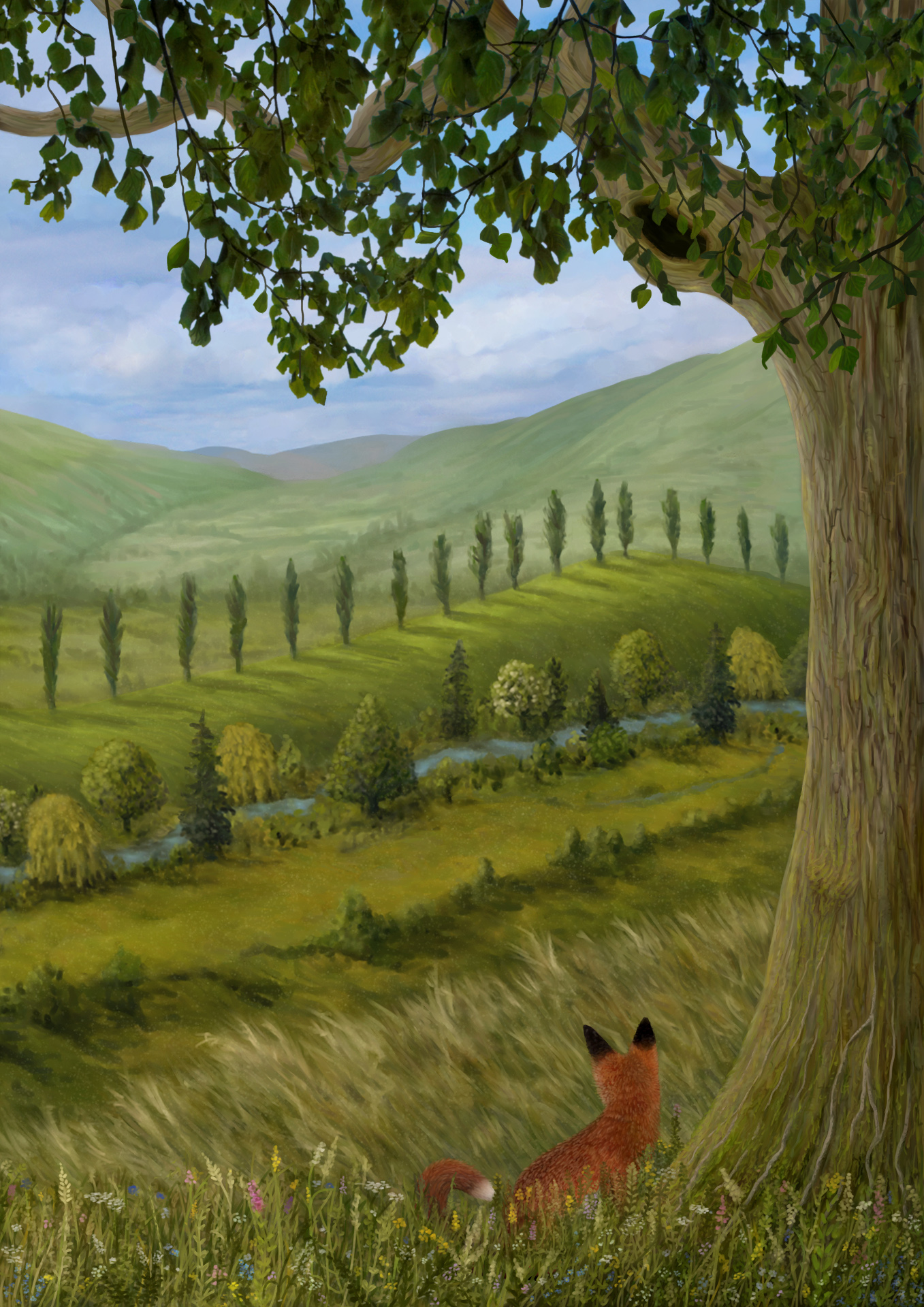 Fox In The Grass - Landscape Art