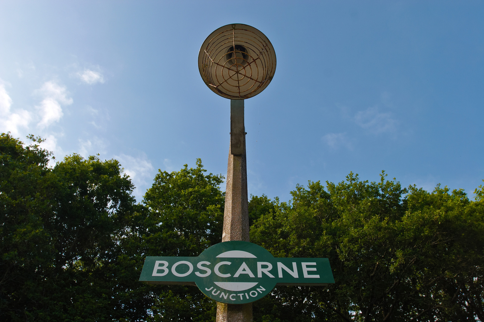 Boscarne Junction railway station sign and lamp