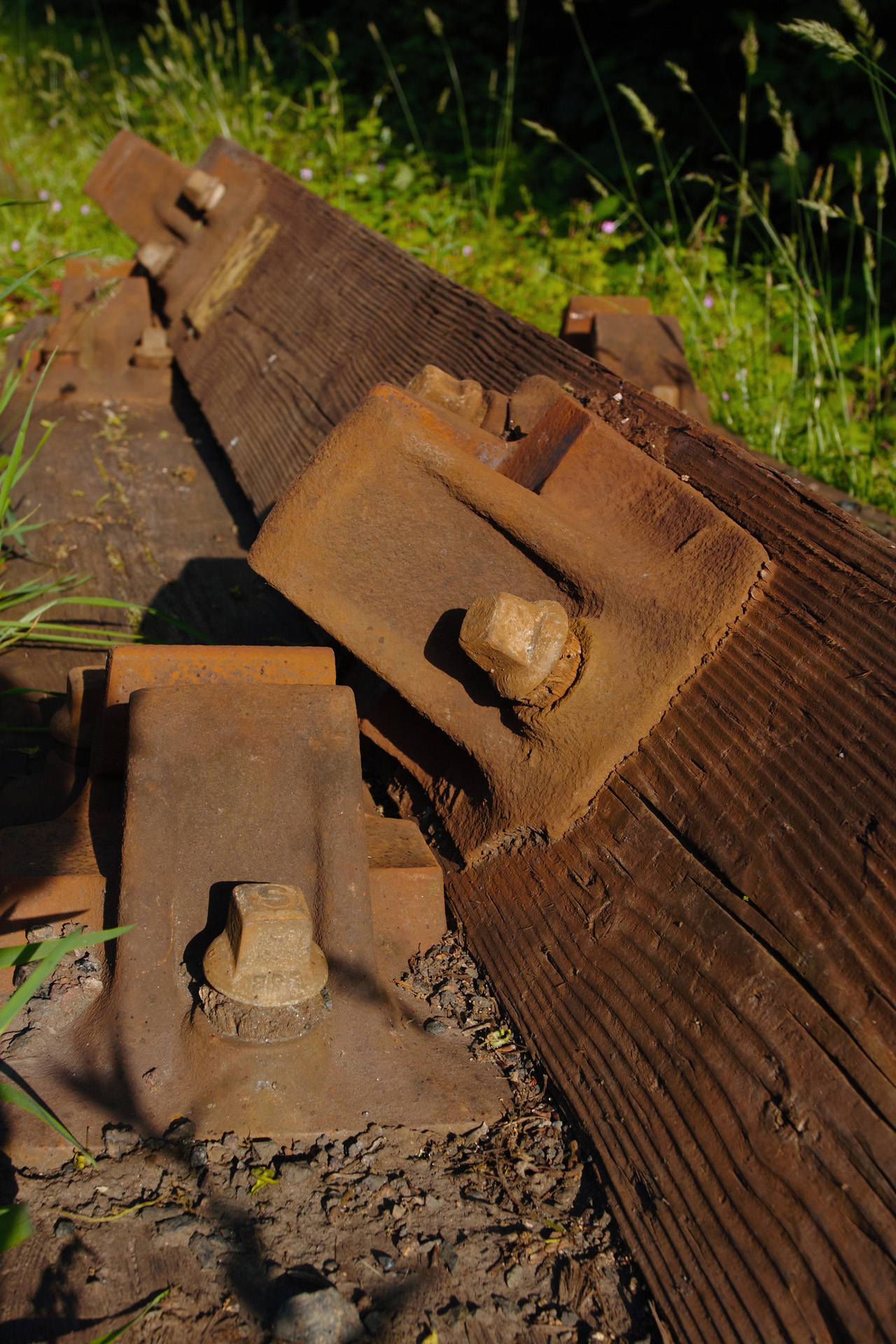 Old railway sleepers beside the Bodmin and Wenford Railway