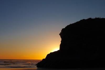 Rock Outcrop at Bedruthan Steps silhouetted against the setting