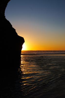 Rock Outcrop at Bedruthan Steps silhouetted against the setting