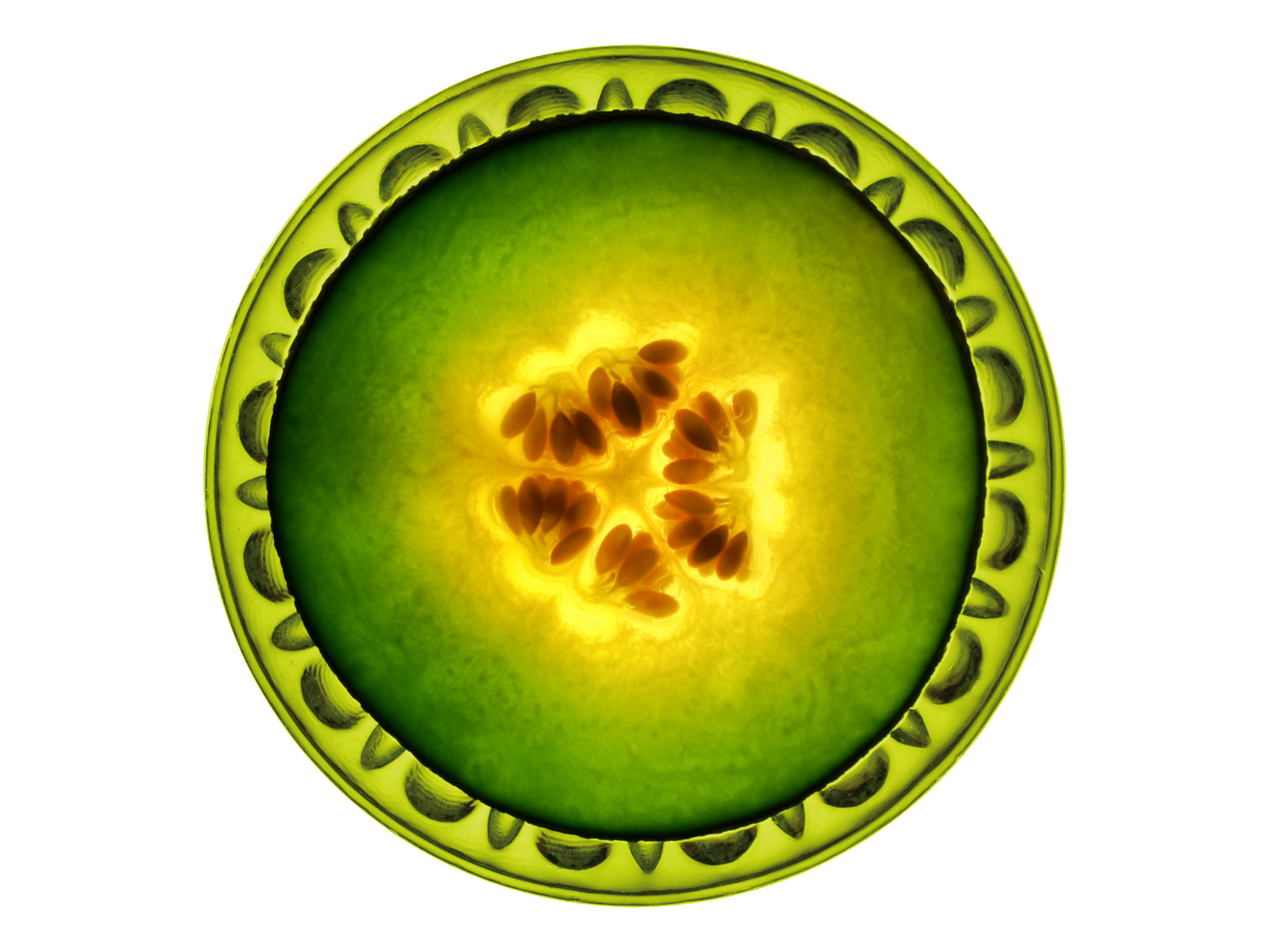 Melon Slice Backlit On A Glass Dish